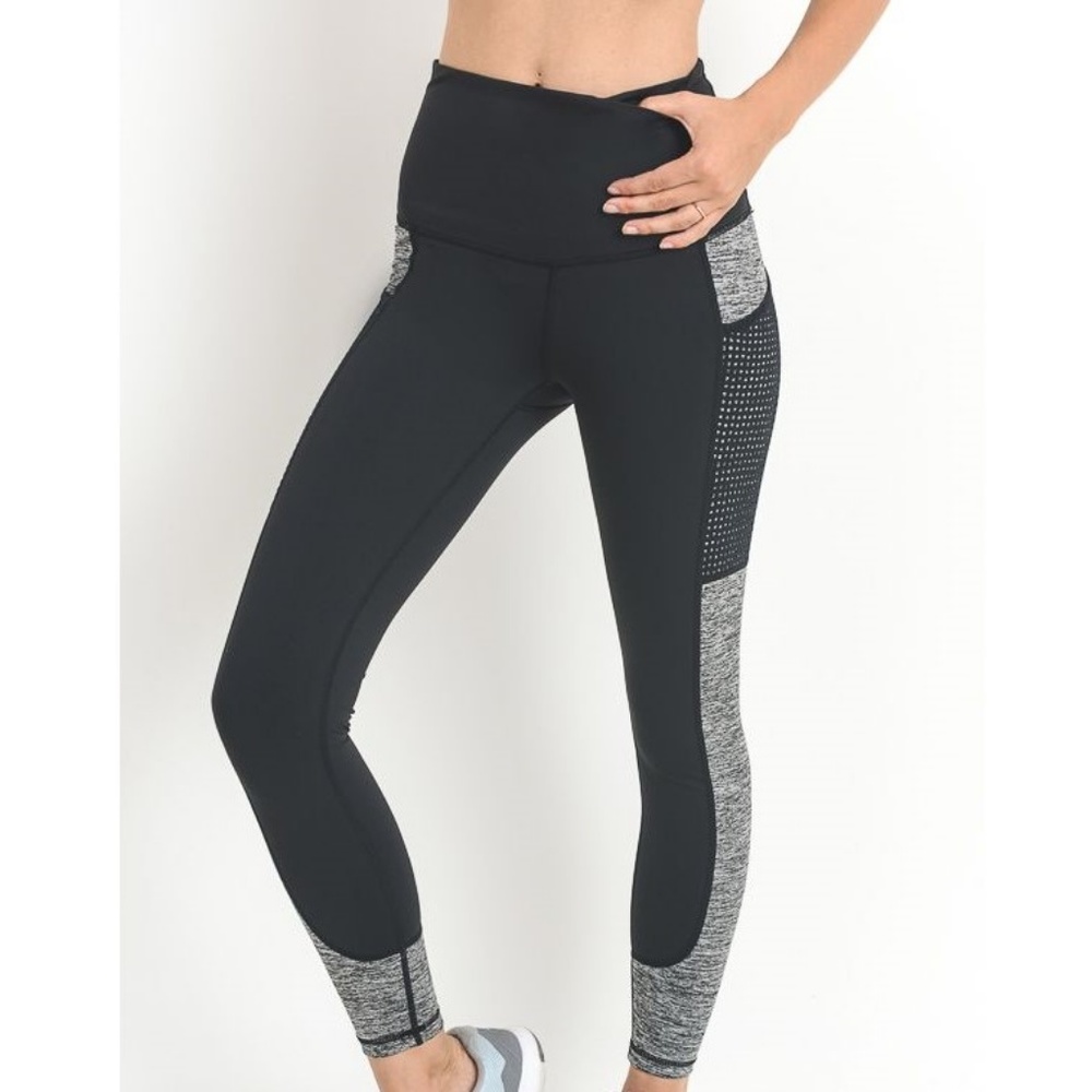 BLACK COLOR BLOCK DOT-MES HI WAIST FULL LEGGINGS